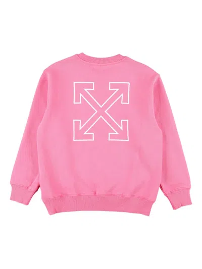 Off-white Kids Arrow Logo Pink Crewneck Sweatshirt In Multi