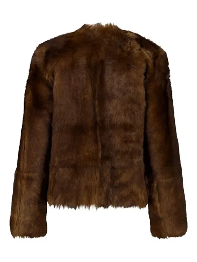 Zimmermann Shearling Jacket Straight Collarless Design In Brown