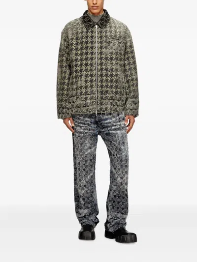 Diesel Jacket In Houndstooth-weave Denim In Black