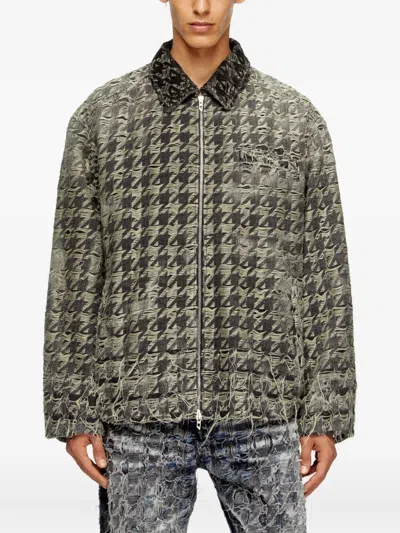 Diesel Jacket In Houndstooth-weave Denim In Black