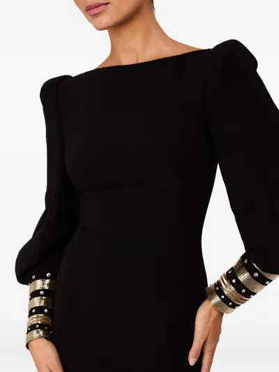 Jenny Packham Francolin Embellished-cuffs Puff-sleeve Maxi Dress In Black