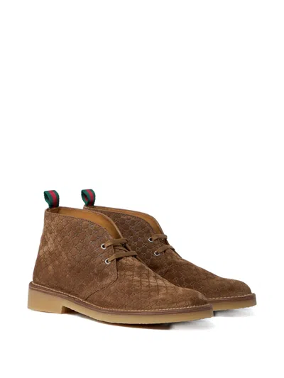 Gucci Lace-up Suede Ankle Boots With Pull Tab In Nude