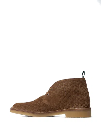 Gucci Lace-up Suede Ankle Boots With Pull Tab In Nude