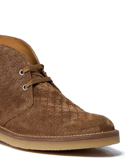 Gucci Lace-up Suede Ankle Boots With Pull Tab In Nude