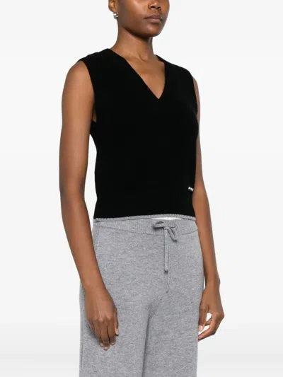 Pinko Ribbed Knit Sleeveless Sweater With V-neckline In Black