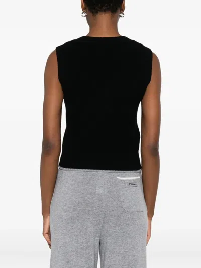 Pinko Ribbed Knit Sleeveless Sweater With V-neckline In Black