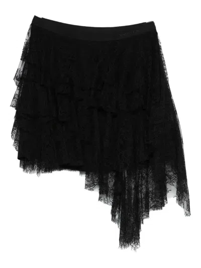 Alexander Mcqueen Midi Skirt With Asymmetric Hem And Lace In Black