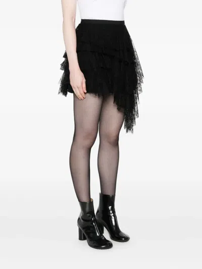 Alexander Mcqueen Midi Skirt With Asymmetric Hem And Lace In Black