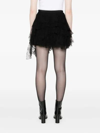 Alexander Mcqueen Midi Skirt With Asymmetric Hem And Lace In Black