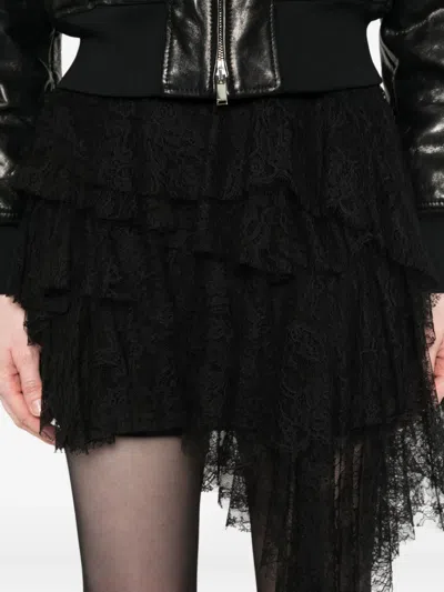 Alexander Mcqueen Midi Skirt With Asymmetric Hem And Lace In Black