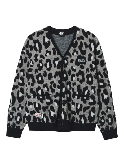 Fingercroxx Leopard-print Button Cardigan In Gray