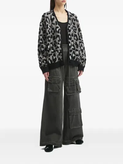 Fingercroxx Leopard-print Button Cardigan In Gray