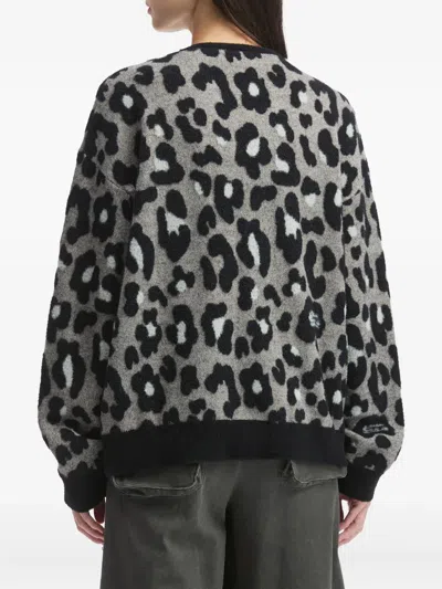 Fingercroxx Leopard-print Button Cardigan In Gray