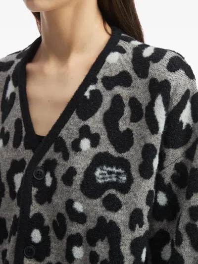 Fingercroxx Leopard-print Button Cardigan In Gray
