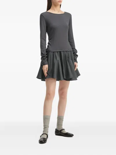 B+ab Long-sleeve Ruffled Dress In Gray