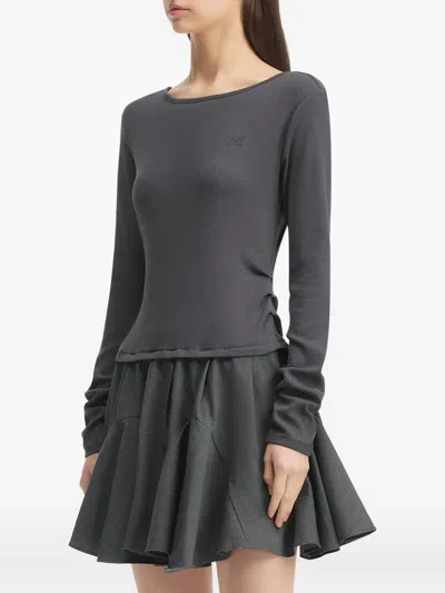 B+ab Long-sleeve Ruffled Dress In Gray