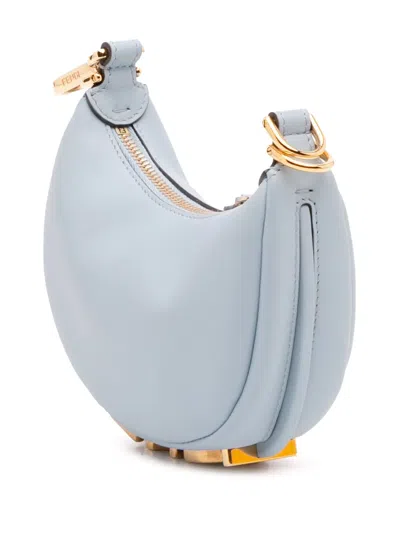 Pre-owned Fendi 2010-2025 Nano Leather Graphy Hobo Bag In Blue