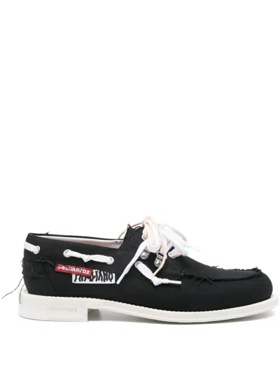 Dsquared2 D2 X Magliano Black Loafers With Logo Patch On The Side And Front Laces In Cotton Man In Black
