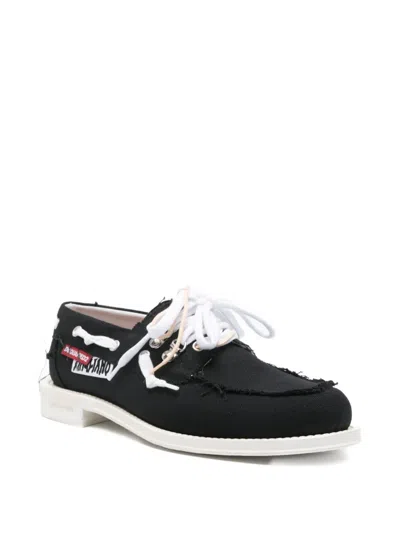 Dsquared2 D2 X Magliano Black Loafers With Logo Patch On The Side And Front Laces In Cotton Man In Black