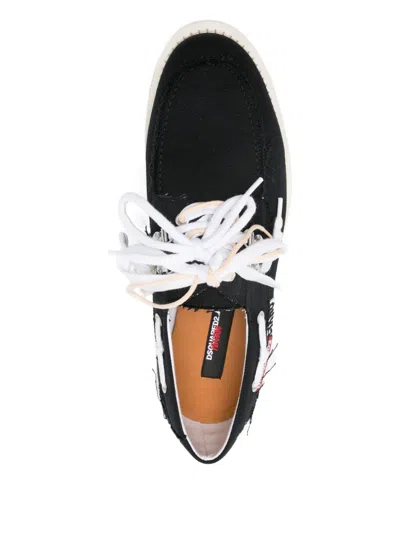 Dsquared2 D2 X Magliano Black Loafers With Logo Patch On The Side And Front Laces In Cotton Man In Black