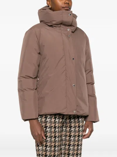 Moorer High-neck Buttoned Jacket In Brown