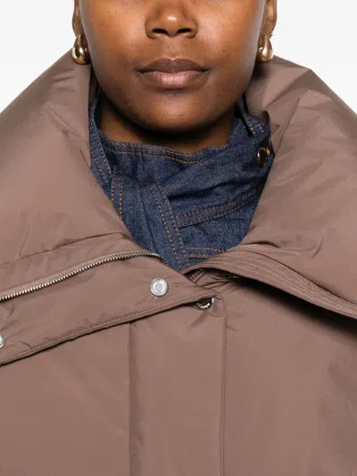 Moorer High-neck Buttoned Jacket In Brown