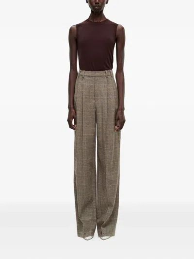 Adam Lippes Check-pattern Tailored Trousers In Brown