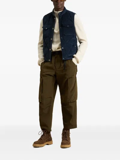 Woolrich Quilted Corduroy Jacket With Stand Collar In Blue