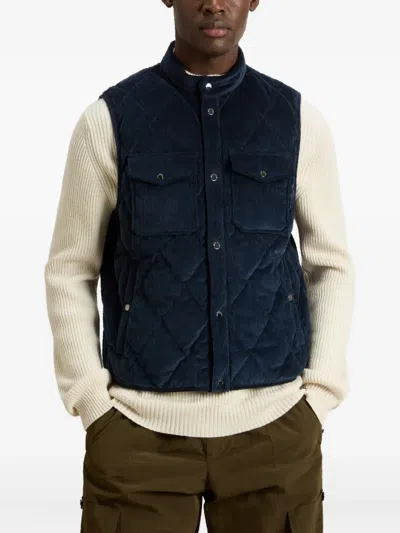 Woolrich Quilted Corduroy Jacket With Stand Collar In Blue