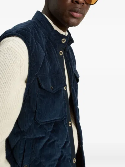 Woolrich Quilted Corduroy Jacket With Stand Collar In Blue