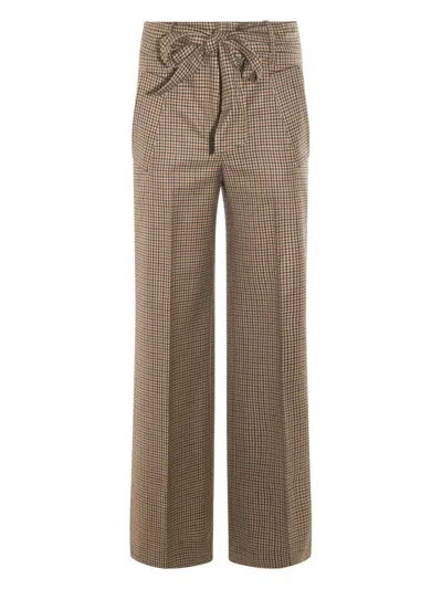 Incotex High Waist Wide Leg Checked Trousers Bow Detail In Brown