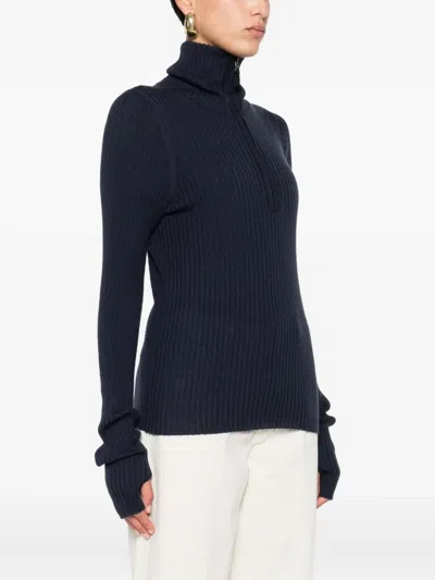 Kristensen Du Nord Zip-up Ribber Sweater In Burgundy