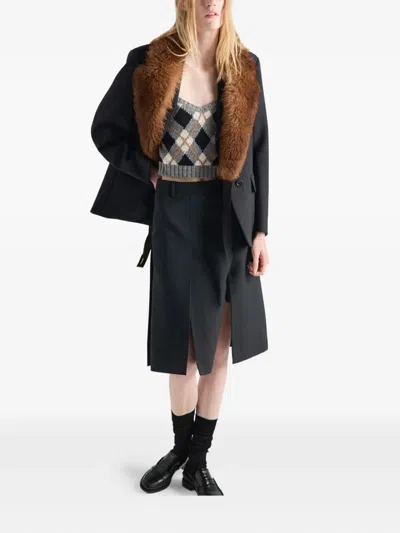 Prada Argyle-pattern Ribbed Top In Black