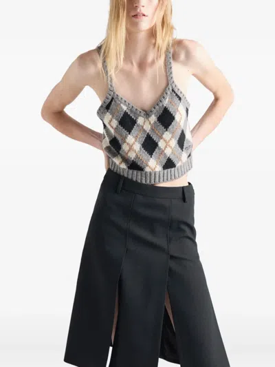 Prada Argyle-pattern Ribbed Top In Black