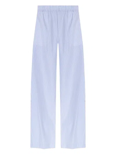Loveshackfancy Striped-pattern Lace-trimmed Trousers In Blue