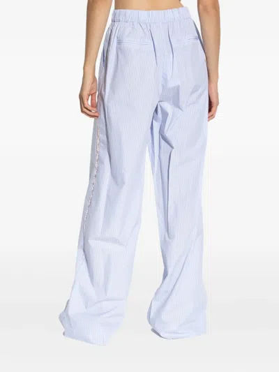 Loveshackfancy Striped-pattern Lace-trimmed Trousers In Blue