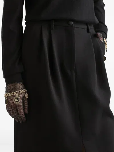 Dolce & Gabbana Double Wool Crepe Midi Skirt In Black