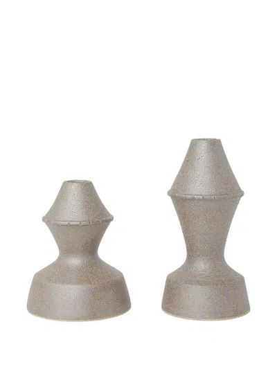 Marloe Marloe Amal Clay Candle Holders (set Of Two) In Brown