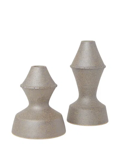 Marloe Marloe Amal Clay Candle Holders (set Of Two) In Brown
