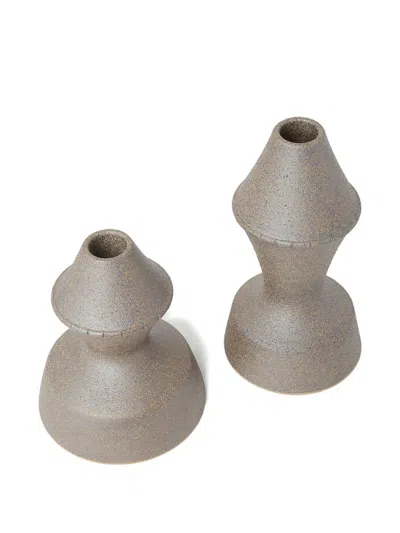 Marloe Marloe Amal Clay Candle Holders (set Of Two) In Brown