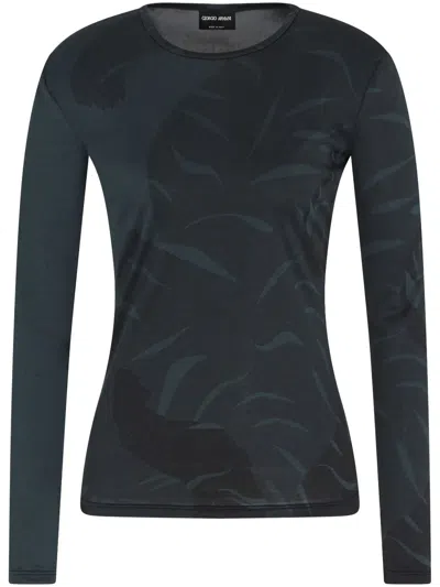 Giorgio Armani Printed Silk Interlock Long-sleeved Jumper In Gray