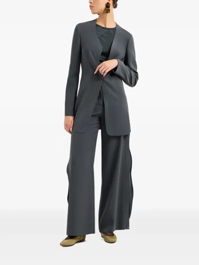 Giorgio Armani Printed Silk Interlock Long-sleeved Jumper In Gray