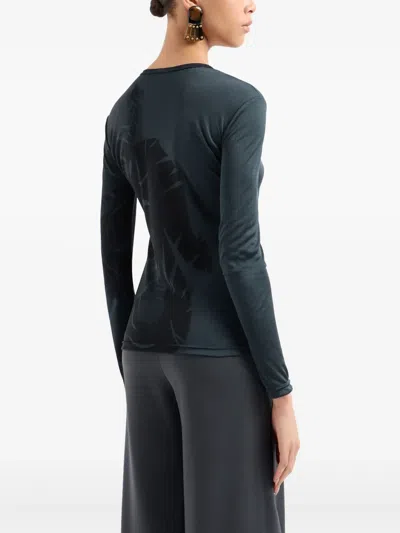 Giorgio Armani Printed Silk Interlock Long-sleeved Jumper In Gray