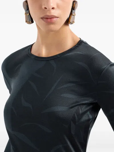 Giorgio Armani Printed Silk Interlock Long-sleeved Jumper In Gray