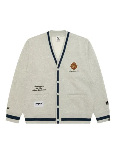 Aape By A Bathing Ape Embroidered-monkey Buttoned Cardigan In Gray