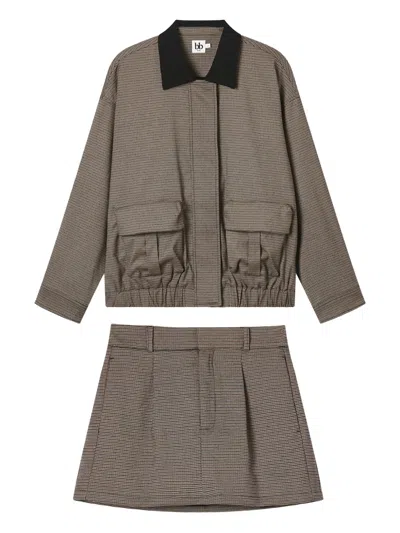 B+ab Check-pattern Mini Skirt Set In Brown
