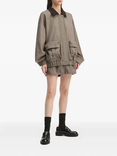 B+ab Check-pattern Mini Skirt Set In Brown