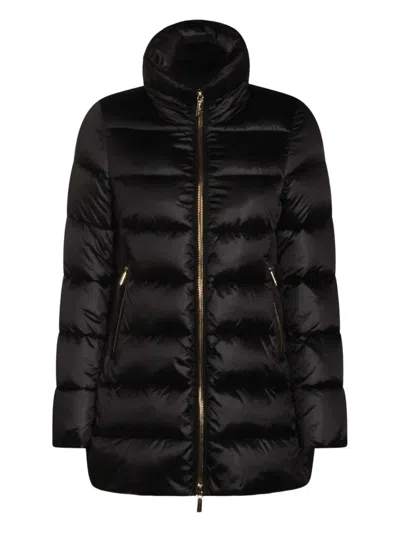 Moorer Long Quilted Down Jacket With High Collar In Black