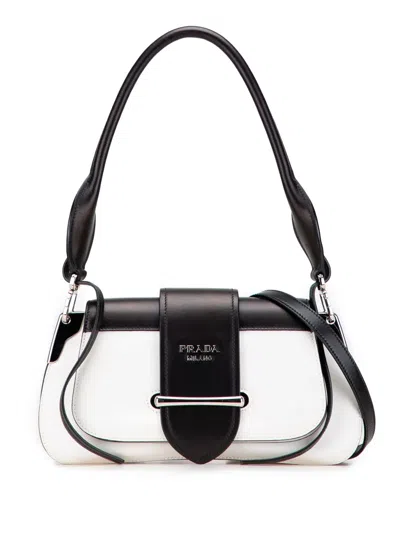 Pre-owned Prada 2020-2025 Bicolor City Calf Sidonie Satchel In White