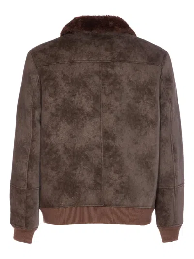 Sword 6.6.44 Sword Sword Eco-leather Biker Jacket With Shearling Collar In Brown